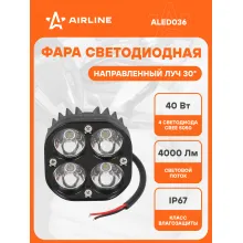 Фара светодиодная квадратная, 4 LED, направленный свет, 40 Вт 12/24 В AIRLINE ALED036