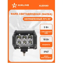 Балка светодиодная на автомобиль двухрядная, 6 LED направленный свет, 98х78х65 мм 18 Вт 12/24 В AIRLINE ALED040