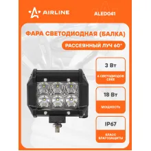 Балка светодиодная на автомобиль фара двухрядная, 6 LED рассеянный свет, 98х78х65 мм 18 Вт 12/24 В AIRLINE ALED041