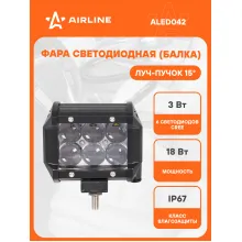 Балка светодиодная на автомобиль фара двухрядная, 6 LED 4D линза, 98х78х65 мм 18 Вт 12/24 В AIRLINE ALED042