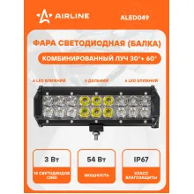 Балка светодиодная на автомобиль фара двухрядная, 18 LED комбинированный свет, 235х78х65 мм 54 Вт 12/24 В AIRLINE