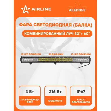 Балка светодиодная на автомобиль двухрядная, 72 LED комбинированный свет, 845х78х65 мм 216 Вт 12/24 В AIRLINE ALED053