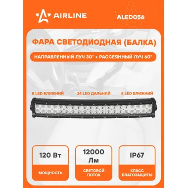 Балка светодиодная на автомобиль двухрядная, LED комбинированный свет, SHCHNOST_VT# 12/24 В AIRLINE ALED056