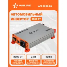 Инвертор автомобильный 24 В 220 В 1000 Вт AIRLINE API-1000-06