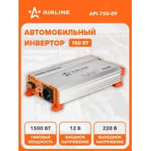 Инвертор автомобильный 12 В 220 В 750 Вт AIRLINE API-750-09