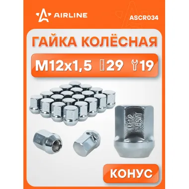 Гайка колесная M12x1,5x29, конус, ключ 19, закрытая, хром для а/м Chevrolet ASCR034 AIRLINE