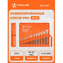 Набор ключей комбинированных рожковых/накидных PRO 6-22 мм, 12 шт в сумке AIRLINE AT-12-47 Набор ключей комбинированных рожковых/накидных PRO 6-22 мм, 12 шт в сумке AIRLINE AT-12-47