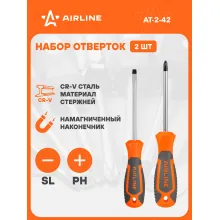 Набор отверток 2 шт крестовые и прямые SL5x100мм, PH2x100мм AIRLINE AT-2-42