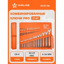 Набор ключей комбинированных 6-36 мм рожковых / разрезных 10-13 мм / трещоточных 8-13 мм PRO 27 шт в сумке AIRLINE Набор ключей комбинированных 6-36 мм рожковых / разрезных 10-13 мм / трещоточных 8-13 мм PRO 27 шт в сумке AIRLINE