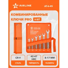 Набор ключей комбинированных рожковых/накидных PRO 8,10,12,13,14,17мм 6 шт в сумке AIRLINE AT-6-45 Набор ключей комбинированных рожковых/накидных PRO 8,10,12,13,14,17мм 6 шт в сумке AIRLINE AT-6-45