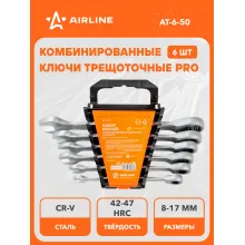 Набор ключей комбинированных рожковых/с трещоткой PRO 8,10,12,13,14,17мм в держателе AIRLINE AT-6-50 Набор ключей комбинированных рожковых/с трещоткой PRO 8,10,12,13,14,17мм в держателе AIRLINE AT-6-50