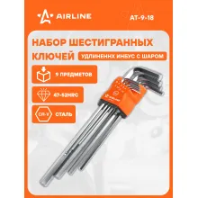 Набор ключей шестигранных удлинённых 9 пр. (1.5-10мм) пласт.подвес AT-9-18 AIRLINE Набор ключей шестигранных удлинённых 9 пр. (1.5-10мм) пласт.подвес AT-9-18 AIRLINE