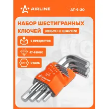 Набор ключей шестигранных коротких 9 пр. (1.5-10мм) пласт.подвес AT-9-20 AIRLINE Набор ключей шестигранных коротких 9 пр. (1.5-10мм) пласт.подвес AT-9-20 AIRLINE