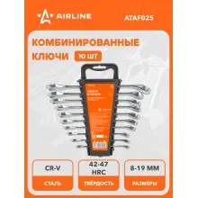 Набор ключей комбинированных рожковых/накидных 8-19 мм,10 шт в держателе AIRLINE ATAF025 Набор ключей комбинированных рожковых/накидных 8-19 мм,10 шт в держателе AIRLINE ATAF025