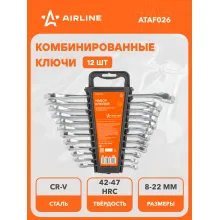 Набор ключей комбинированных рожковых/накидных 8-22 мм, 12 шт в держателе AIRLINE ATAF026 Набор ключей комбинированных рожковых/накидных 8-22 мм, 12 шт в держателе AIRLINE ATAF026