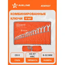 Набор ключей комбинированных рожковых/накидных 8-32 мм, 17 шт, в сумке AIRLINE ATAF027 Набор ключей комбинированных рожковых/накидных 8-32 мм, 17 шт, в сумке AIRLINE ATAF027