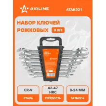 Набор ключей рожковых 8x10,10x12,12x13,14x15,13x17,17x19,19x22,22x24мм 8 шт AIRLINE ATAK021