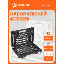 Набор ключей комбинированных рожковых/с трещоткой PRO 8,9,10,11,12,13,14,15,16,17,18,19мм в кейсе AIRLINE ATAL012 Набор ключей комбинированных рожковых/с трещоткой PRO 8,9,10,11,12,13,14,15,16,17,18,19мм в кейсе AIRLINE ATAL012