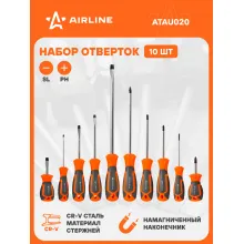 Набор отверток 10 шт крестовые и прямые в кейсе AIRLINE ATAU020