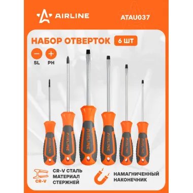 Набор отверток 6 шт крестовые и прямые AIRLINE ATAU037