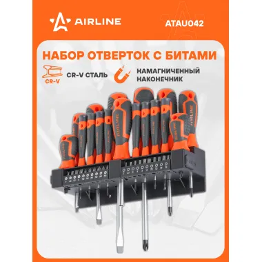 Набор отвёрток и бит 37 пр. подвес на стену (SL, PH, HEX, TORX) блистер ATAU042 AIRLINE