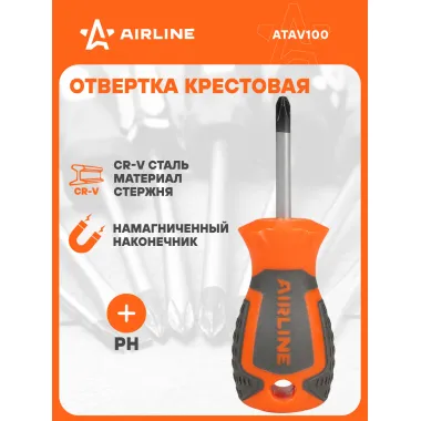 Отвертка крестовая PH1x38мм, магнитный наконечник, пласт.подвес ATAV100 AIRLINE