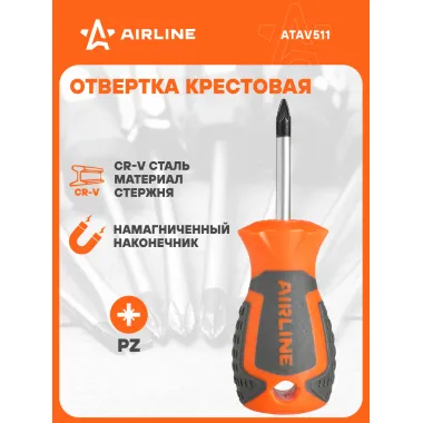 Отвертка крестовая PZ1x38мм, магнитный наконечник, пласт.подвес ATAV511 AIRLINE
