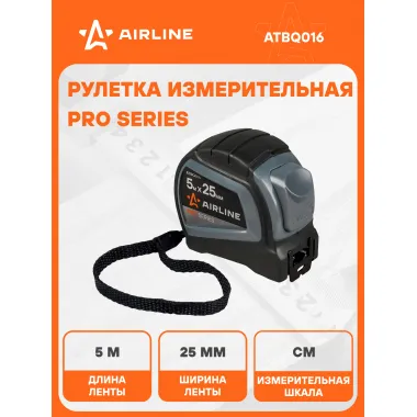 Рулетка строительная измерительная 5 м х 25 мм с автостопом / прорезиненный корпус AIRLINE ATBQ016