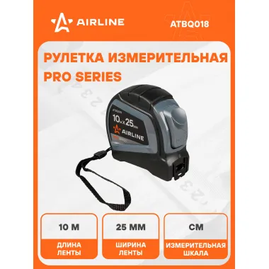 Рулетка строительная измерительная 10 м х 25 мм PRO с автостопом AIRLINE ATBQ018
