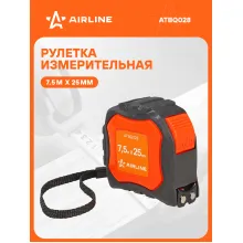 Рулетка строительная измерительная 7,5 м х 25 мм с автостопом и магнитным зацепом / прорезиненный корпус AIRLINE ATBQ028