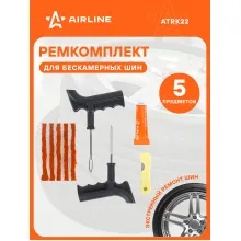 AIRLINE Ремкомплект для ремонта бескамерных шин (клей, шило для жгута, шило-напильник, жгуты 5 шт) / набор для