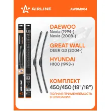 Щетки стеклоочистителя для автомобиля 450/450 мм бескаркасные 2 шт / дворники для автомобиля AIRLINE AWBM004