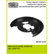 Кожух заднего правого тормозного диска для автомобилей Mercedes Sprinter (06-) BDSP 2619 TRIALLI Кожух заднего правого тормозного диска для автомобилей Mercedes Sprinter (06-) BDSP 2619 TRIALLI
