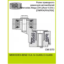 Ролик приводного ремня для автомобилей Mercedes Atego (04-)/Axor II (06-) [OM904/906/926] (с натяжным механизмом) CM 5173 TRIALLI
