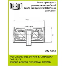 Ролик приводного ремня для автомобилей КамАЗ (дв.Cummins ISBe)/Iveco EuroCargo (опорный) CM 6002 TRIALLI