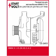 Генератор для автомобилей BMW 5 F10 (10-)/X3 F25 (11-)/3 F30 (12-) 2.0T 170A LG 2653 StartVolt