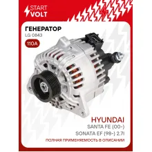 Генератор для автомобилей Hyundai Santa Fe (00-)/Sonata EF (98-) 110 А LG 0843