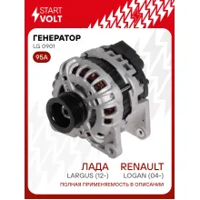 Генератор для Лада Largus (12-)/Renault Logan (04-)/Duster (10-) 95 А LG 0901