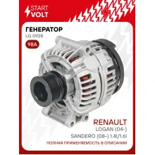 Генератор для автомобилей Renault Logan (04-)/Sandero (08-) 98 А LG 0928