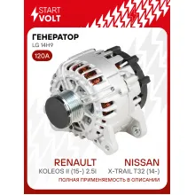 Генератор для автомобилей Nissan X-Trail T32 (14-)/ Renault Koleos II (15-) 120 А LG 14H9