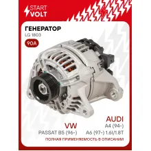 Генератор для автомобилей VAG Passat B5 (96-)/A4 (97-)/A6 (97-) 90 А LG 1803