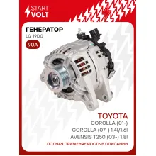 Генератор для Toyota Corolla (01-)/Corolla (07-) /Avensis T250 (03-) 90 А LG 19D0