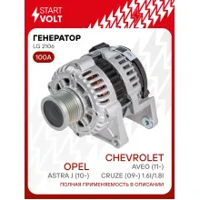 Генератор для автомобилей Opel Astra J (10-)/ Chevrolet Aveo (11-)/ Cruze (09-) 100 А LG 2106