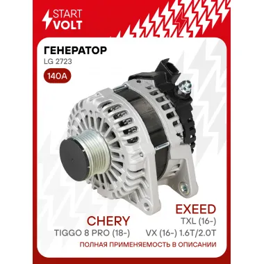 Генератор для автомобилей Chery Tiggo 8 Pro (18-) Exeed TXL (16-) VX (16-) 140 А LG 2723