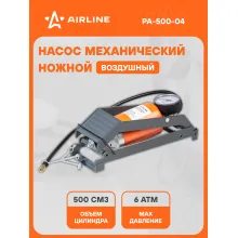 Насос автомобильный ножной, воздушный механический со встроенным манометром, цилиндр 500 см3 AIRLINE PA-500-04