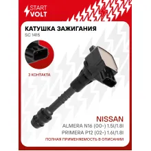 Катушка зажигания для автомобилей Nissan Almera N16 (00-) 1.5i/1.8i/Primera P12 (02-) 1.6i/1.8i SC 1415 StartVolt