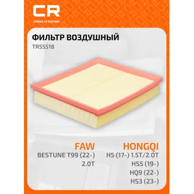 Фильтр воздушный для автомобилей Hongqi, FAW Bestune / Хончи, ФАВ Бестюн, фильтр-патрон CARVILLE RACING TR55518