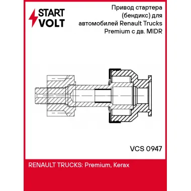 Привод стартера (бендикс) для автомобилей Renault Trucks Premium (96-) с дв. MIDR VCS 0947 StartVolt