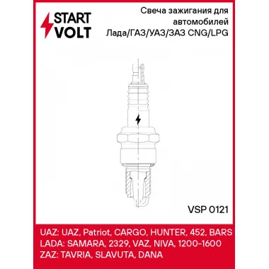 Свеча зажигания для автомобилей Лада/ГАЗ/УАЗ/ЗАЗ (ан. LPG2) CNG/LPG VSP 0121 StartVolt